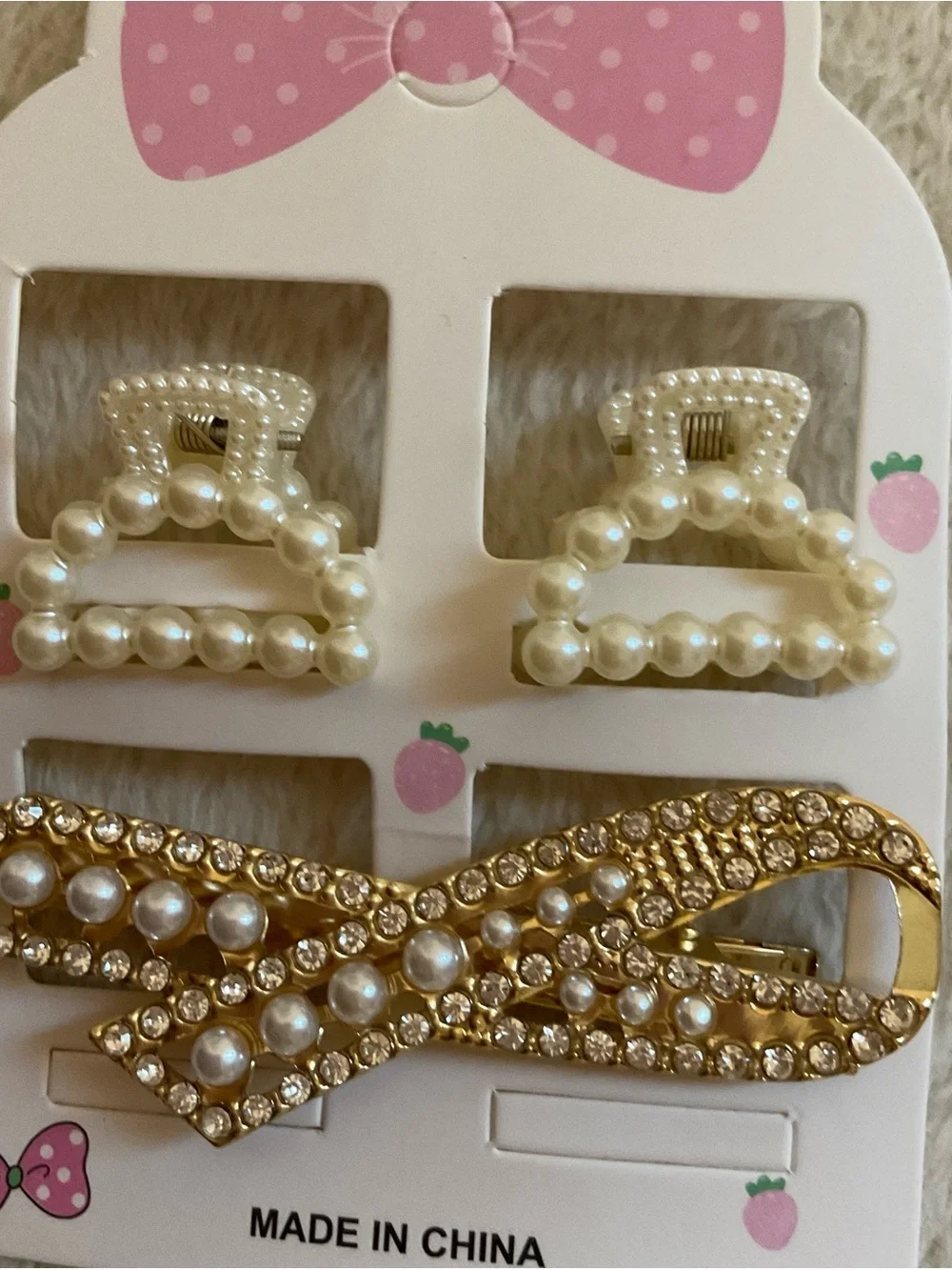 Girls Pearl and Gold Bow Hair Clip Set - Kids Hair Accessories